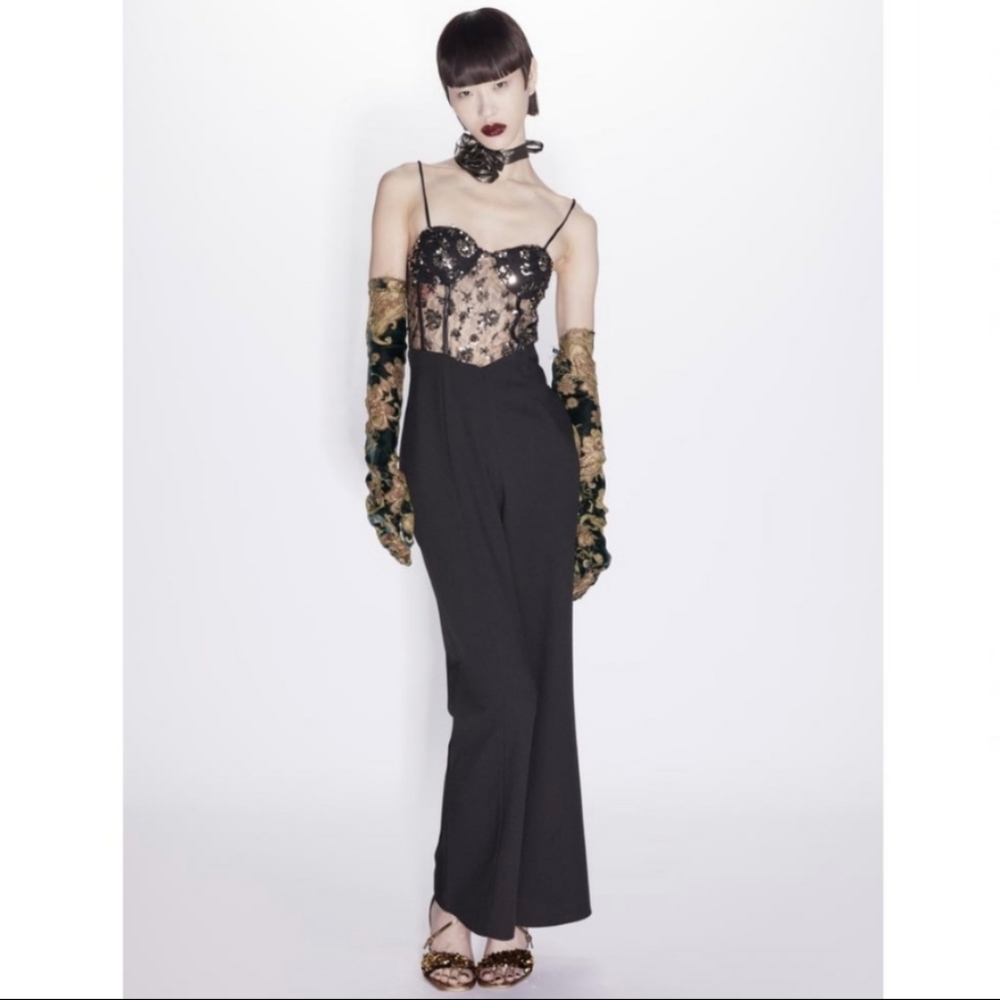 Zara Black Jumpsuit with Sequin Bustier - Picture 10 of 14